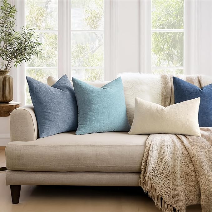 MIULEE Smoke Blue Couch Pillow Covers 20x20 Inch, Set of 2 Soft Chenille Decorative Square Throw Pillow Covers Summer Farmhouse for Sofa Living Room Bed