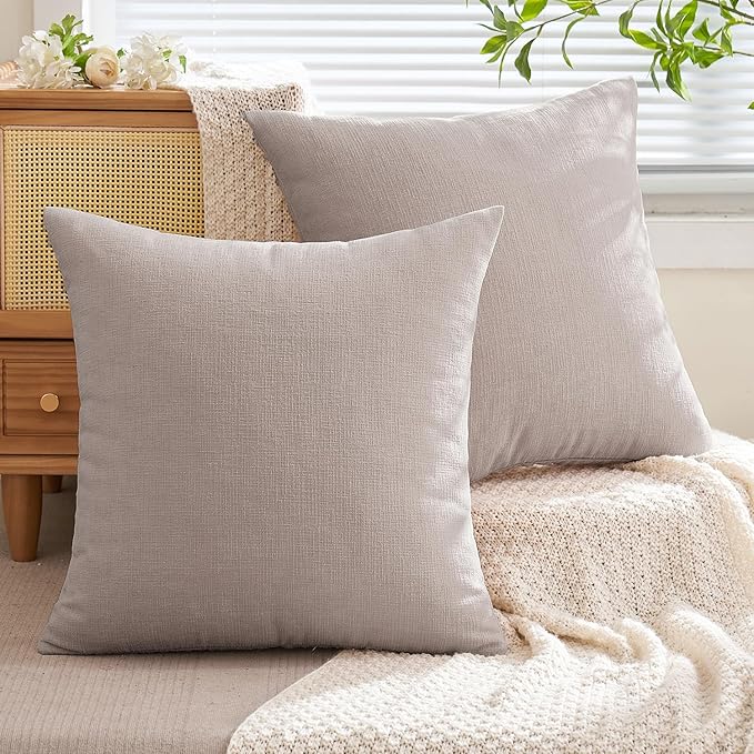 MIULEE Taupe Grey Couch Pillow Covers 22x22 Inch, Set of 2 Soft Chenille Decorative Euro Throw Pillow Covers Farmhouse for Sofa Living Room Bed