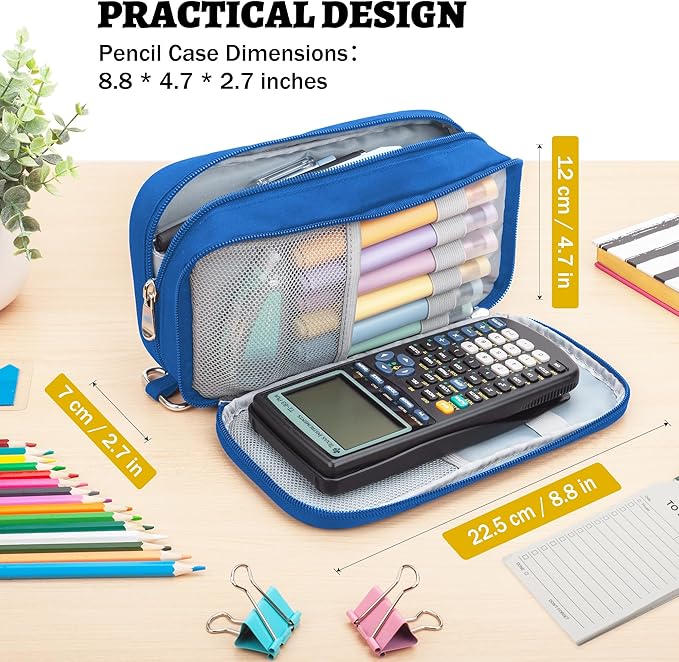 Pencil Case Big Capacity Pen Pouch Large Storage Holder Marker Pen Bag Durable 3 Compartment School Office Desk Organizer Portable Cute Zipper Stationery for Kids Teen Student Boys Girls Adults