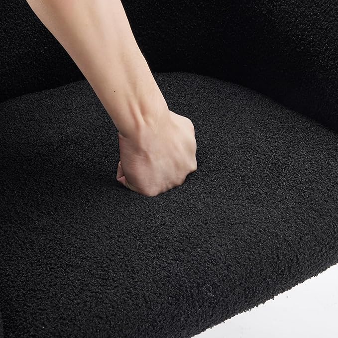 Modern Small Accent Chair, Comfy Sherpa Makeup Vanity Chair with Metal Legs, Decorative Chair no Wheels for Living Room, Dressing Room, Bedroom, Black