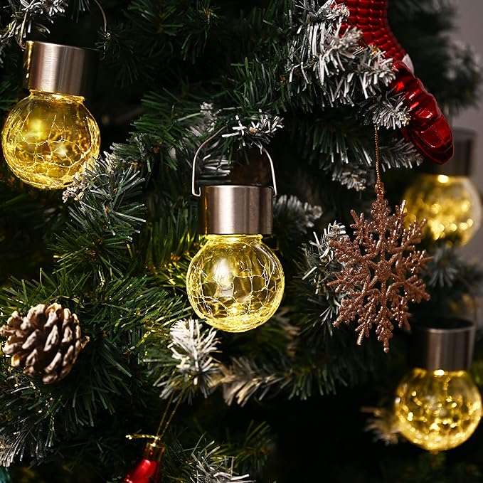 GIGALUMI 24 Pack Solar Outdoor Lights - Hanging Lights for Christmas Decoration - Cracked Glass, Waterproof for Garden, Yard, Fence, Tree (Warm White)