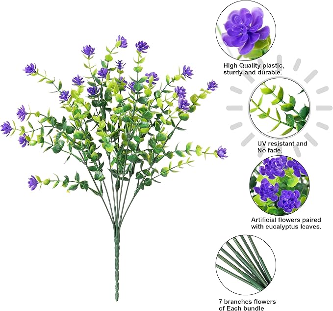 Ivydale Artificial Purple Flowers Plants for Outdoors Indoor Decoration, 12 Bundles Fake Plastic Flowers UV Resistant Faux Greenery Bushes Shrubs for Home Porch Patio Window Box Garden Decor (Purple)