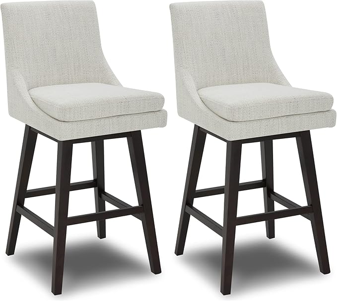 CHITA Bar Height Swivel Barstool with Back Set of 2, FSC Certified Upholstered Bar Stool, 30.7" H Seat Height, Fabric in Ivory
