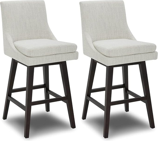 CHITA Bar Height Swivel Barstool with Back Set of 2, FSC Certified Upholstered Bar Stool, 30.7" H Seat Height, Fabric in Ivory