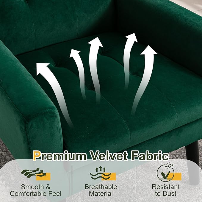 NicBex Modern Accent Chair for Living Room Upholstered Foam Filled Living Room Chairs with Metal Legs Velvet Cozy Lounge Armchair for Living Room Bedroom,Retro Green