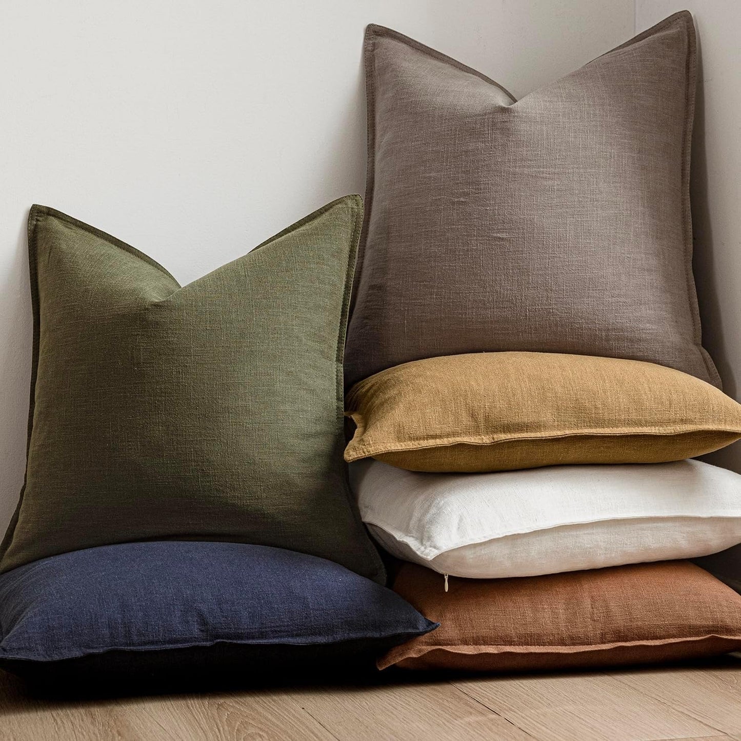 Foindtower Set of 2, Decorative Linen Soild Throw Pillow Covers Soft Accent Euro Cushion Case Farmhouse Neutral Pillowcase for Chair Couch Sofa Bedroom Living Room Home Decor 16 x 16 Inch Brown Tan