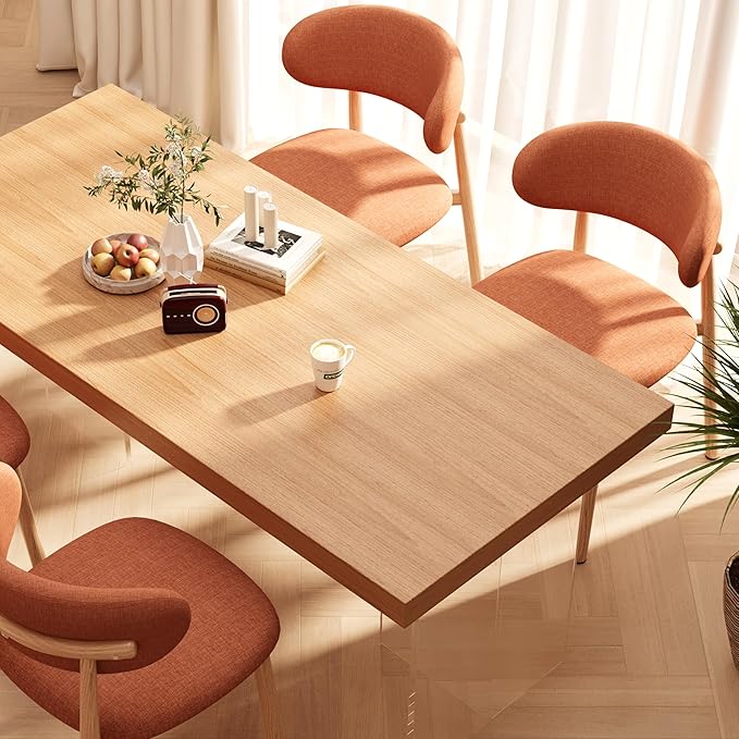 Kitchen Dining Chairs Set of 6 Modern Soft Linen Farmhouse Dining Room Chair with Metal Legs, Orange/Original