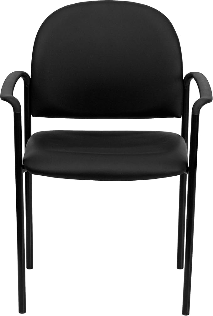 Flash Furniture Tiffany Side Reception Chair with Padded Armrests, Stackable Vinyl Waiting Room Chair for Commercial or Residential Use, Black