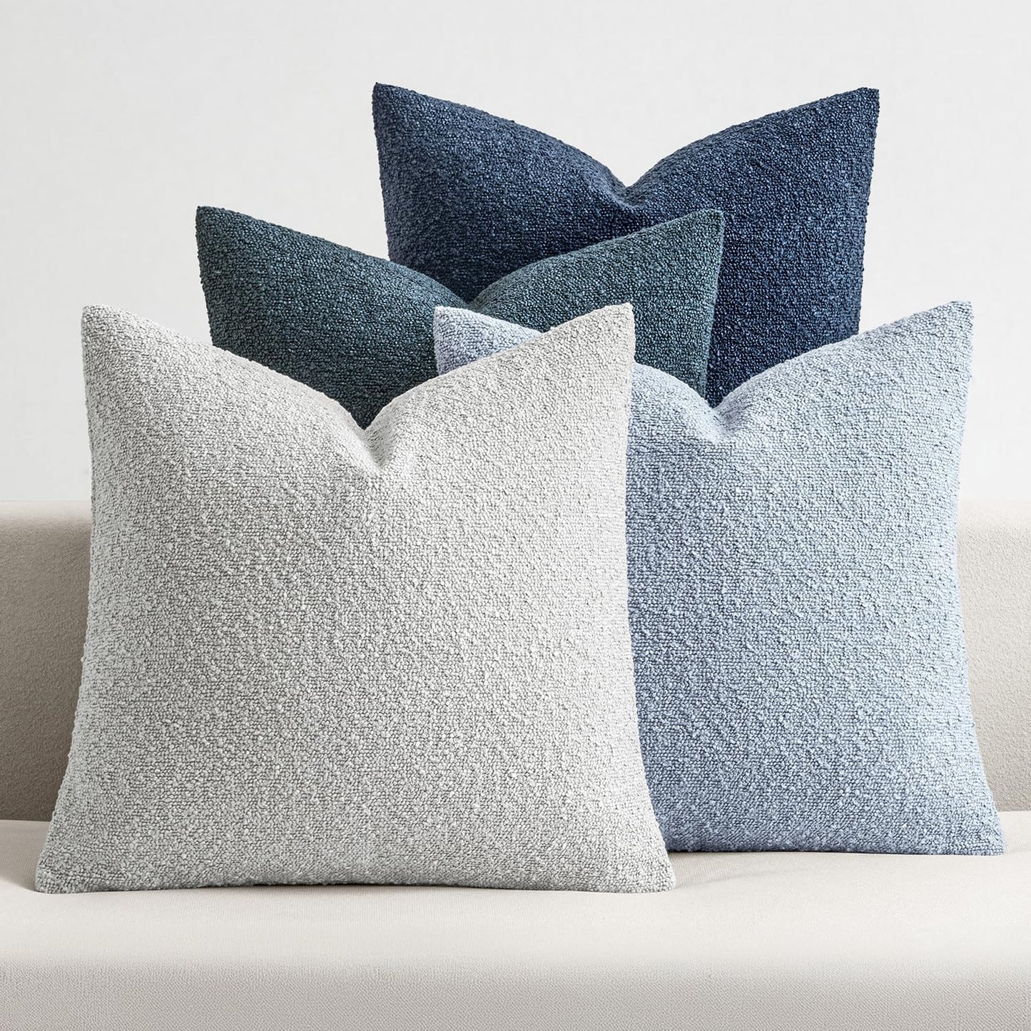 MIULEE Pack of 4 Decorative Textured Boucle Throw Pillow Covers 18x18 Inch Neutral Blue Accent Solid Pillow Cases Couch Cushion Covers for Modern Farmhouse Boho Chair Sofa Bed Livingroom Home Decor