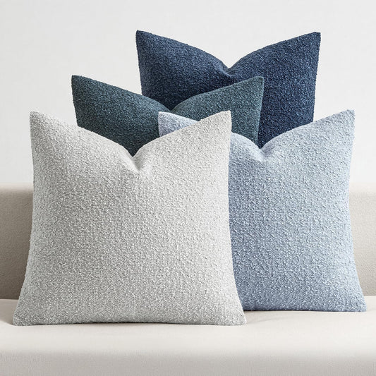 MIULEE Pack of 4 Decorative Textured Boucle Throw Pillow Covers 18x18 Inch Neutral Blue Accent Solid Pillow Cases Couch Cushion Covers for Modern Farmhouse Boho Chair Sofa Bed Livingroom Home Decor
