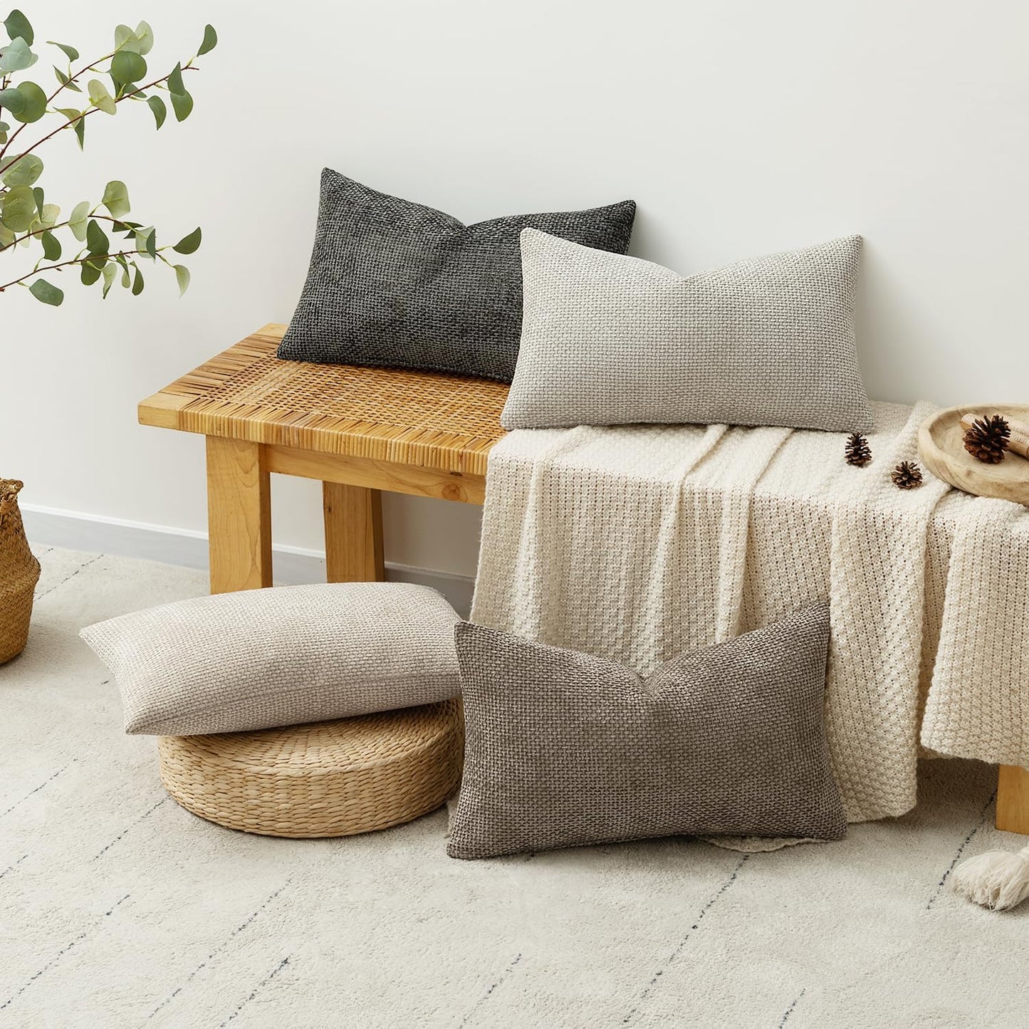 MIULEE Pack of 4 Couch Throw Pillow Covers 12x20 Inch Neutral Soft Decorative Chenille Pillow Covers Farmhouse Boho Accent Cushion Covers for Mid Century Modern Home Decor Sofa Bedroom Living Room