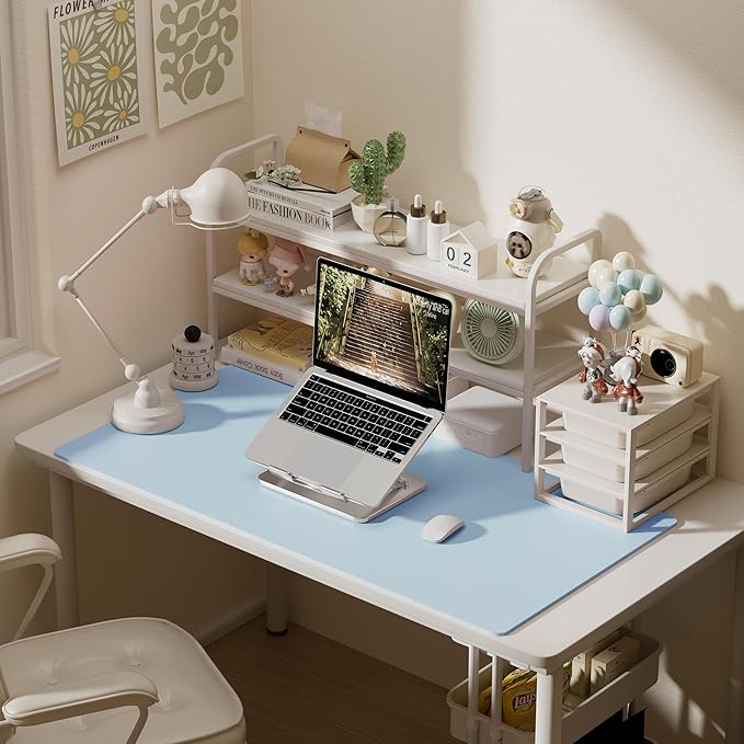 Aothia Faux Leather Desk Mat – Large Mouse Pad, Non-Slip PU Leather Blotter, Waterproof Writing Surface for Office and Home (Baby Blue, 47.2" x 23.6")