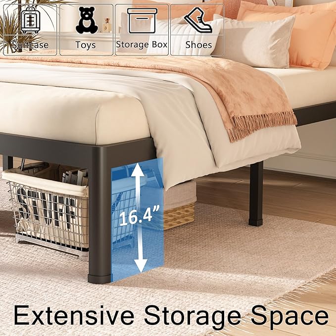 FUIOBYVV King Bed Frame with Round Corner Edge Legs 18 inch High 3500 lbs Heavy Duty Metal Platform Bed Frame King Size No Box Spring Needed/Noise Free/Steel Slat Support/Non-Slip Black