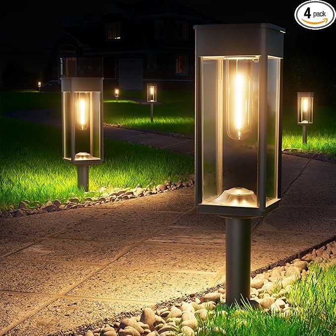 Solar Lights Outdoor, Bright Solar Pathway Lights Waterproof IP65, 4 Pack Warm Color Solar Path Lights for Yard, Landscape, Lawn, Patio, Walkway, Driveway, Garden Decoration