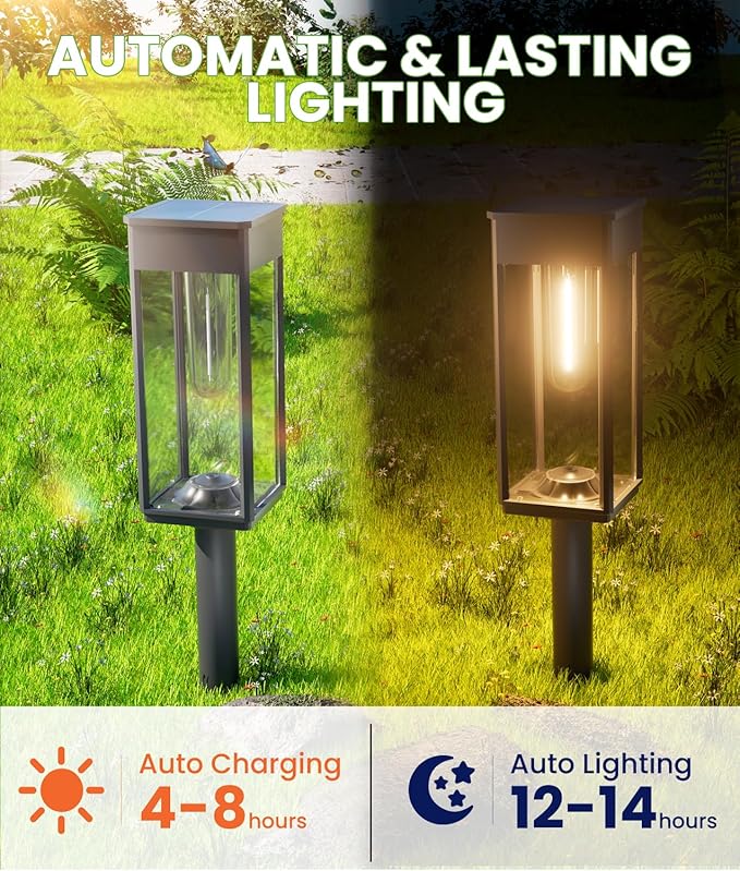 Bright Solar Pathway Lights Outdoor Waterproof IP65, 8 Pack Auto On/Off Solar Outdoor Lights for Path, Yard, Patio, Landscape, Lawn, Walkway, Driveway, Garden Decor Lighting Solar Powered