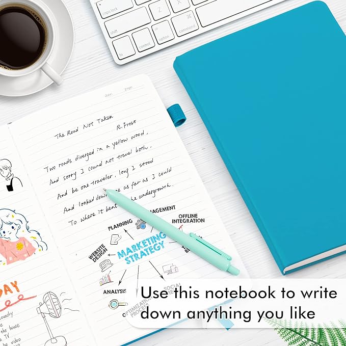 5 Pack Journal Notebook Bulk for School, Feela Hardcover Business Notebooks Classic Ruled Lined Journals with Pen Holder for Work Note Taking, with 5 Black Pens, 120 GSM, 5.1”x8.3”, A5, Teal