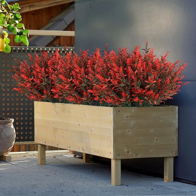 Artificial Outdoor Plants UV Resistant Artificial Greenery Lavender 12 Bundles UV Resistant Hanging Planter Flora Fence Indoor Outside Decor Wedding Table Flowers Arrangement Bouquet Filler(Orange)