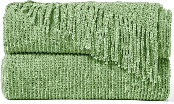 inhand Basil Throw Blanket for Couch Bed,Chunky Chenille Woven Soft Warm Christmas Blankets Gifts for Women with Tassels,Lightweight Cozy Boho Farmhouse Fall Winter Decor,50"x60",Extra Thick