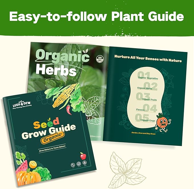 Lush&Dew Year-Round USDA Zone 7 Seed Bank, Gift for Mom Dad, 32 Varieties Non-GMO Heirloom Seeds of Vegetables, Flowers, Gardening Gifts for Women Men, Survival Kit for Raised Garden Bed, Greenhouse