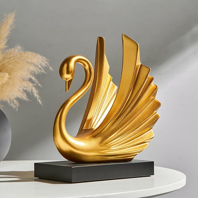Modern Gold Statue Swan Decor for Living Room, 10.43"H Luxury Sculptures Home Décor Accents for Entryway TV Stand Coffee Table Ceterpiece, Resin Decorations for Dining Room Bedroom Office (Large)