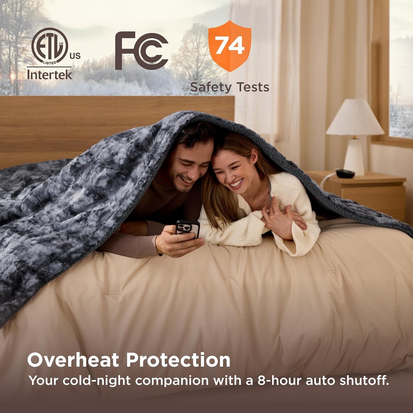 Bedsure Faux Fur Electric Blanket Queen Size, Dual Control Heated Blanket Queen, Fast Heating Blanket with 10 Heating Levels & 10 Time Settings, Cozy Gifts for Women Men (84x90 inches, Grey)