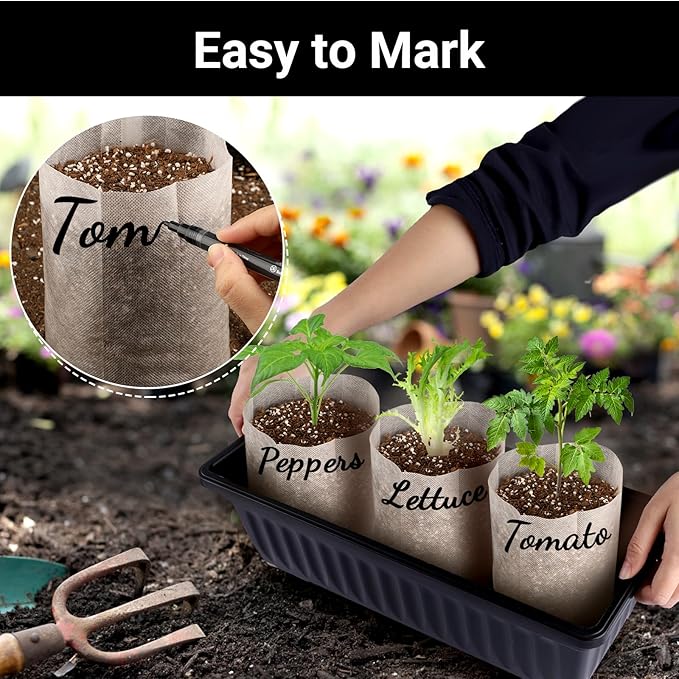 Nursery Grow Bags, 100 PCS Non-Woven Plants Grow Bags 7.8"x8.6", Solid Seed Starter Bags Fabric Seedling Pots Plants Pouch Home Garden Supply