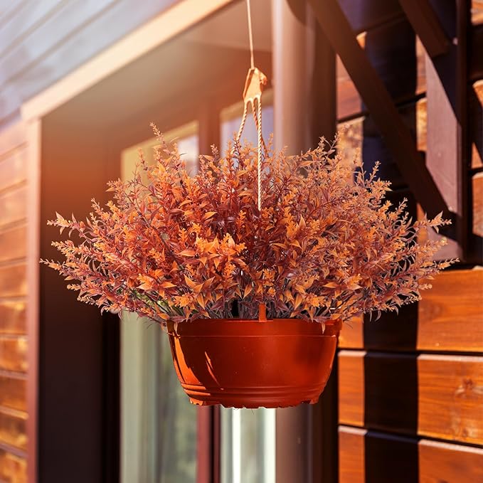 RECUTMS Faux Greenery Fake Lavender Fall Plants 20Pcs Fade Resistant Outdoor Flowers Faux Autumn Plants Fake Flowers Bulk Artificial Greenery for Porch Office Bathroom Fall Party Decorations (Brown)