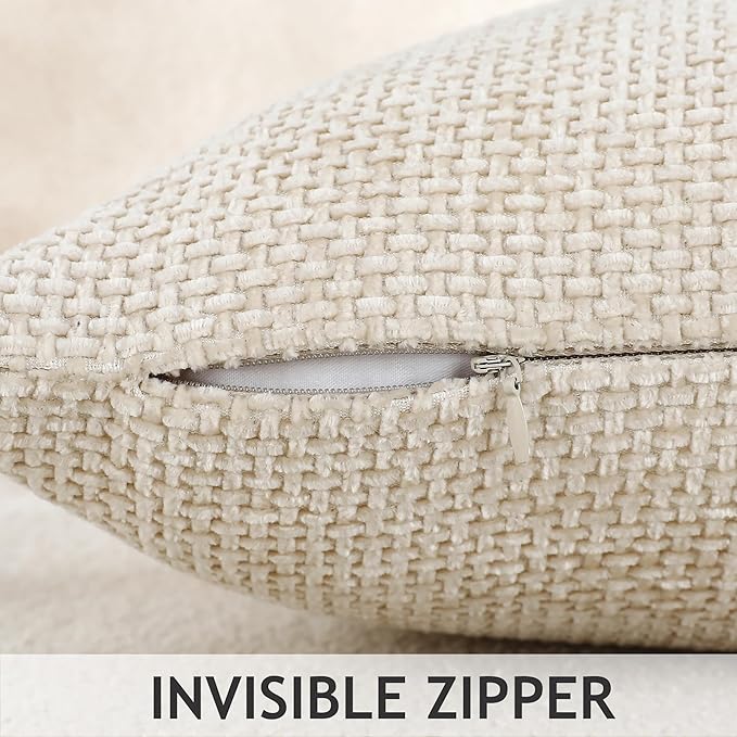 Stellhome Pack of 2 Woven Textured Decorative Throw Pillow Covers Soft Chenille Accent Luxury Cushion Cases for Living Room Couch Bed Sofa Farmhouse Boho Home, 12x20 inch, Cream