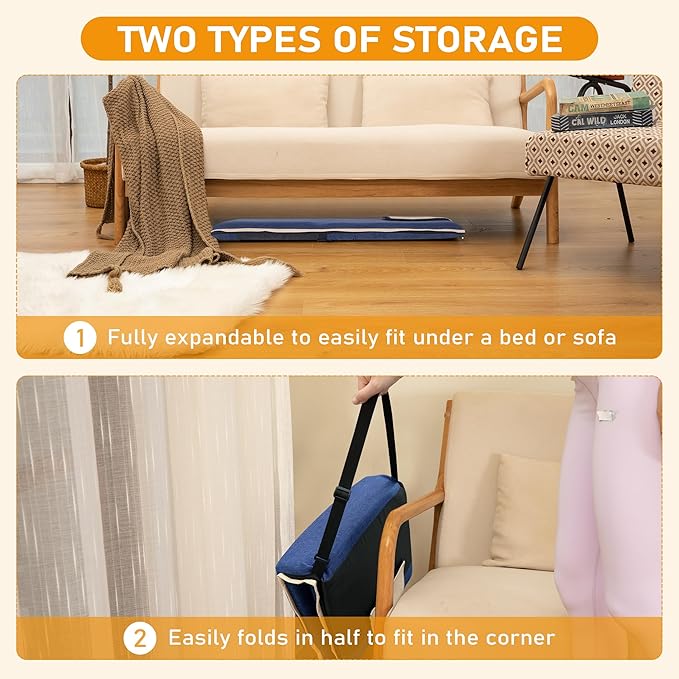 14-Position Adjustable Floor Chair with Back Support - Portable Gound Seating for Adults & Kids, Foldable Meditation Chair with Japanese KOYO Bearings & Washable Linen Cover (Blue)