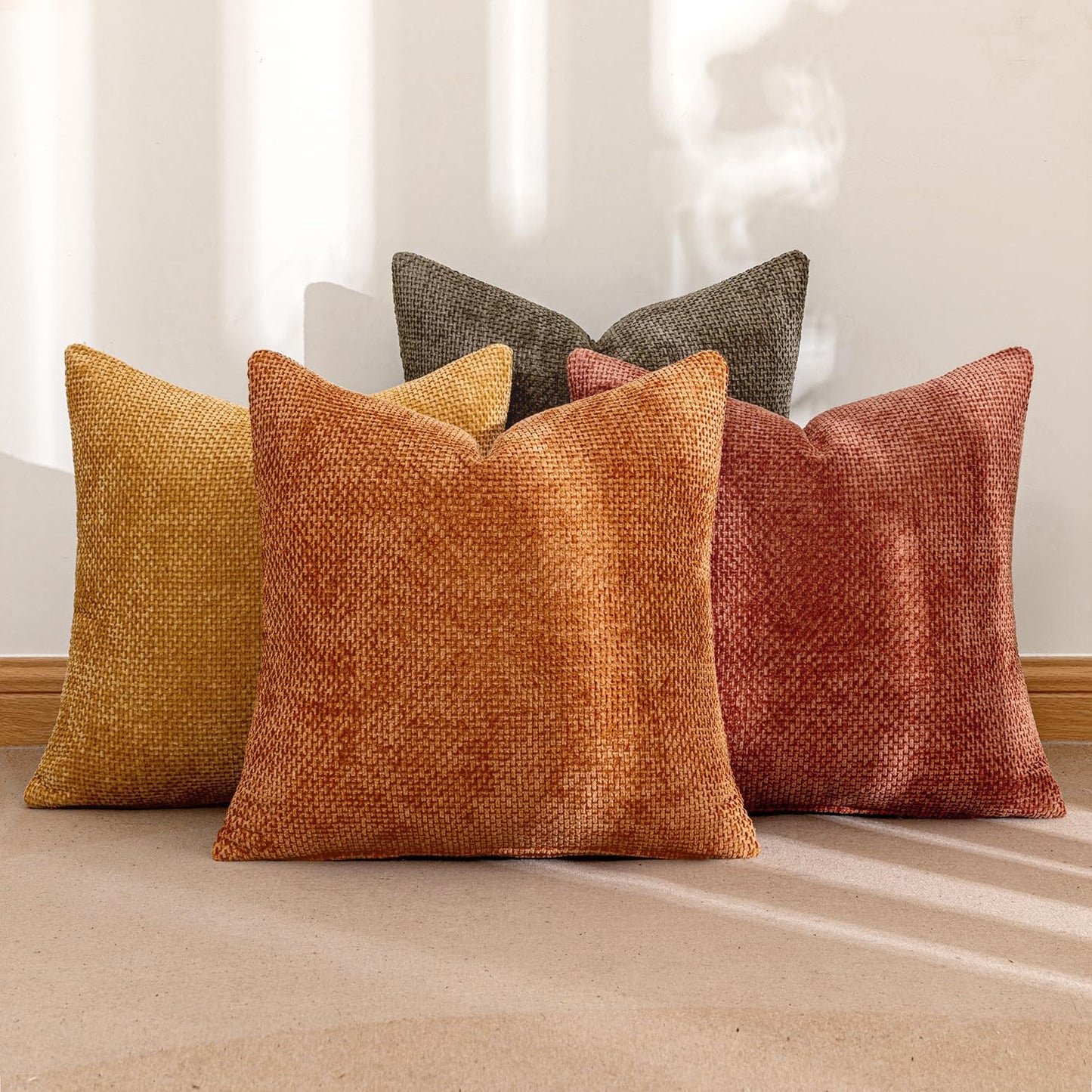 MIULEE Pack of 4 Fall Orange/Yellow Couch Throw Pillow Covers 20x20 Inch Halloween Soft Decorative Chenille Pillows Farmhouse Accent Cushions for Boho Home Decor Spring Sofa Bedroom Living Room