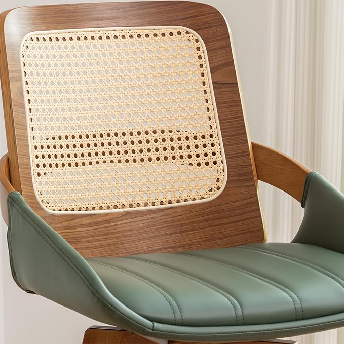 Bar Height Bar Stools Set of 2 - 29.5 inch Mid Century Modern Bar Stools with Cane Back, Curved Arms, Faux Leather Upholstered Seat, Rattan BarStools for Island/Pub/Kitchen (30" Seat Height, Green)