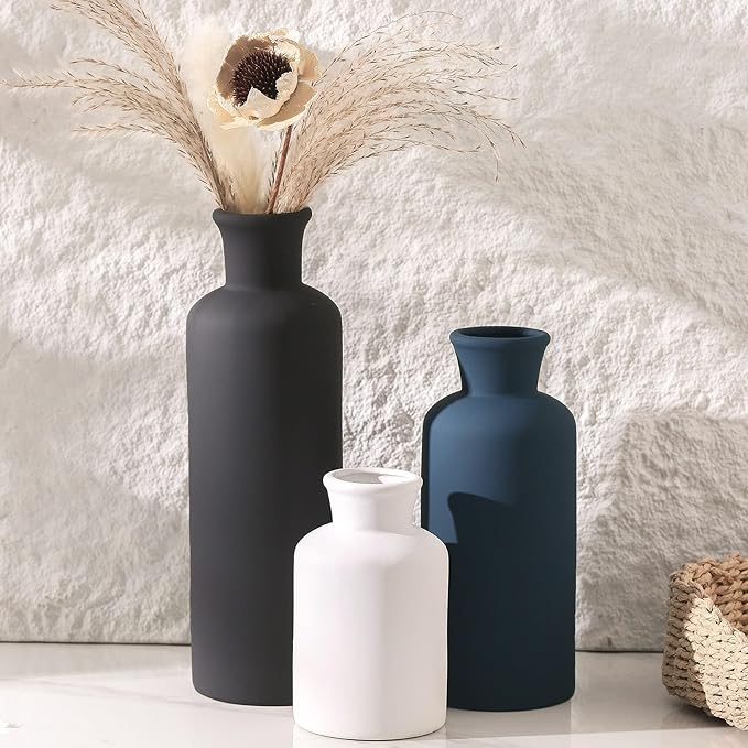 Ceramic Vase Set of 3, Neutral Modern Vases Home Decor Boho Vases Farmhouse Decor Flowers Pampas Vase for Table Mantel Entryway Shelf Living Room Kitchen Bathroom - Mutlicolor