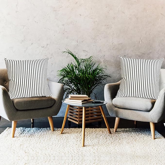 Decorative Throw Pillow Covers Set of 2 Black Striped Pillow Covers 18x18 Inch Throw Pillow Cover Linen Pillowcase Modern Farmhouse Outdoor Pillow Covers for Couch Sofa Bed Living Room