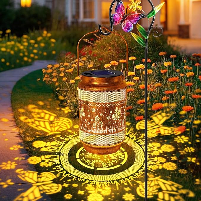 Butterfly Solar Lanterns Outdoor Waterproof with Shepherd Hook, Birthday Gifts for Christmas Women Mom Grandma, Metal Solar Hanging Lights Garden Decor for Outside Yard Patio Pathway Backyard Porch