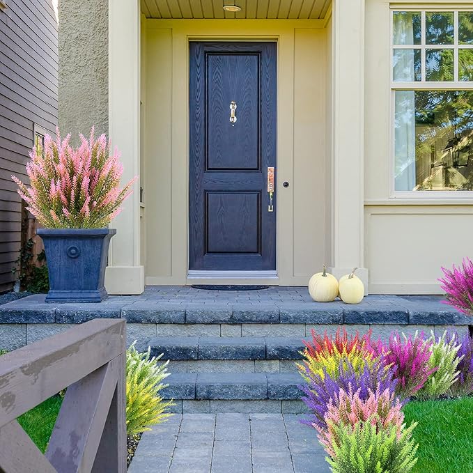 Artificial Lavender Flowers 12 Bundles Outdoor UV Resistant Fake Flowers No Fade Faux Plastic Plants Garden Porch Window Box Decorating (Purple)