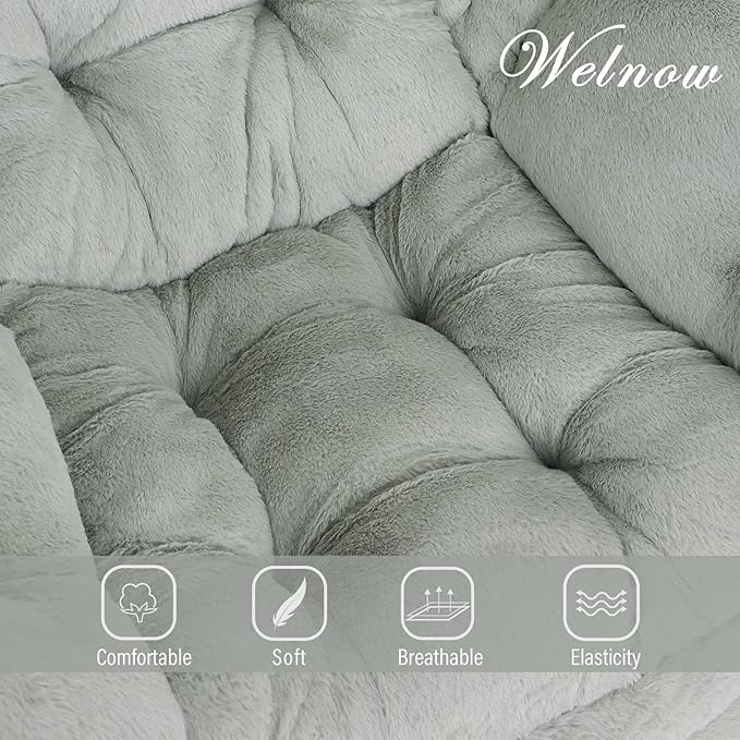 Welnow Lazy Chair with Ottoman, Modern Lounge Accent Chair with Armrests and a Side Pocket, Leisure Sofa Armchair, Reading Armchair with Footrest for Small Space, Plush Green