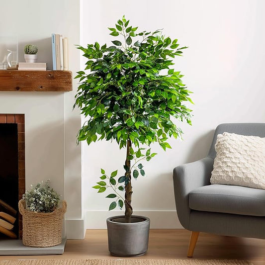 5ft Artificial Ficus Tree for Home Decor, Faux Silk Plants Faux Plant Fake Silk Trees with Pot for Indoor House Living Room Office Garden