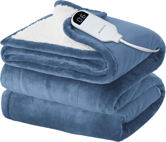 Bedsure Electric Blanket Twin - Soft Flannel Heated Blanket, Fast Heating with 10 Time Settings & 6 Heat Settings, Warm Gift for Grandma (62x84 inches, Blue)
