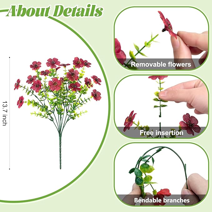 Fall Mums Artificial Flowers for Outdoors Potted, 12 Bundles Fake Fall Daisy Flower with Realistic Eucalyptus Leaves, Fake Plants for Greenery Boxwood Porch Patio Garden Pot Courtyard