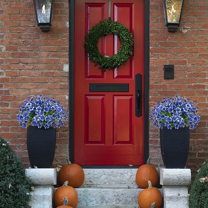 Artificial Flowers 15 Bunches Outdoor UV Resistant Faux Flowers Plastic Fabric Greenery Plants for Hanging Planter Kitchen Home Wedding Office Garden Decoration (Blue, Spring Grass)