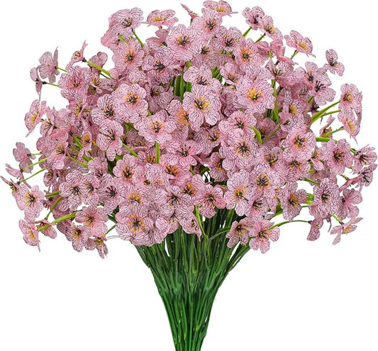 15 Bundles Artificial Flowers UV Resistant Outdoor Plants No Fade Faux Plastic Shrubs Fake Silk Flowers Window Box Garden Porch Home Decoration(Pink)