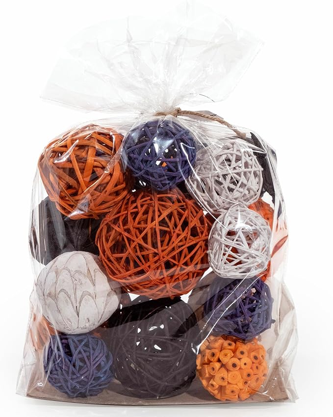 ANDALUCA Large Decorative Halloween Fall Vase Filler Bag with Orbs, Balls (Purple Orange)