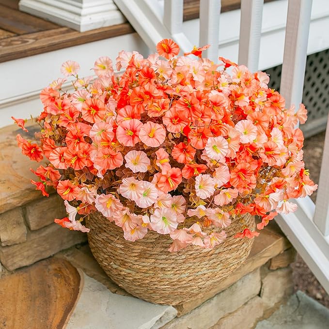 Fake Mums Fall Artificial Flowers Plants for Outdoors Autumn Decoration, 12 Bundles Silk Morning Glory with Eucalyptus Realistic UV Resistant Faux Mums for Outside Planter Yard Garden Home Indoor, Mix