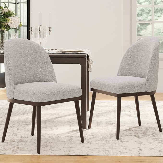COLAMY Upholstered Dining Chairs Set of 6, Large Dining Room Kitchen Chairs with High Back and Deep Seat, Modern Fabric Dinner Chairs with Wood Legs, Light Grey