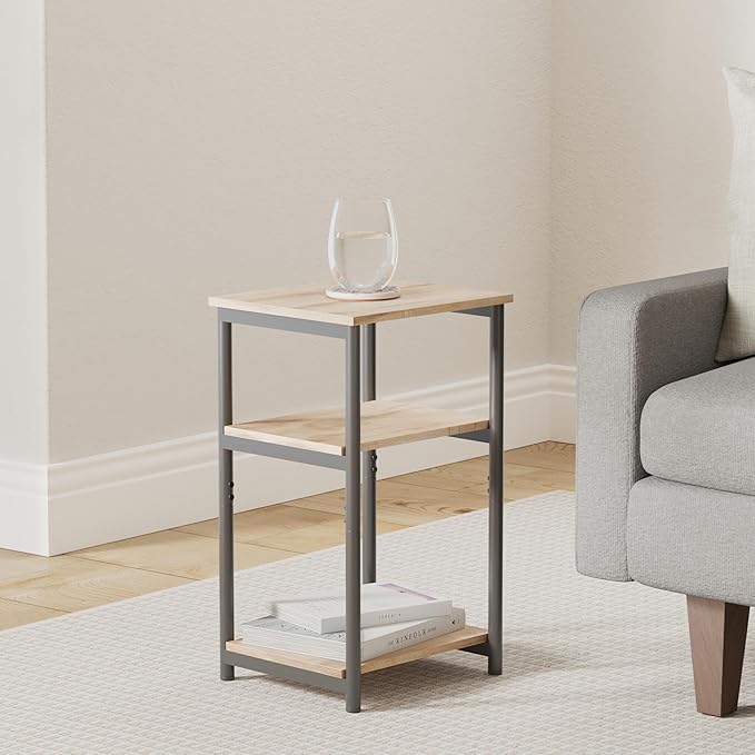 VASAGLE Side Table, Small End Table, Tall Nightstand for Living Room, Bedroom, Office, Bathroom, Camel Brown and Classic Black ULET273B50