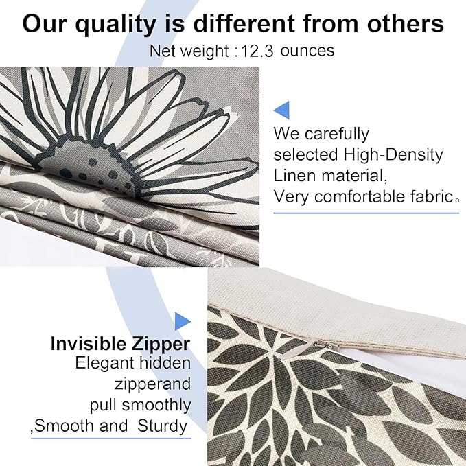 Decorative Throw Pillow Covers Set of 2 Grey Pillow Covers 16x16 inch Throw Pillow Cases Linen Square Pillow Case,Farmhouse Outdoor Modern Boho Gray Pillow Covers for Couch Sofa Living Room