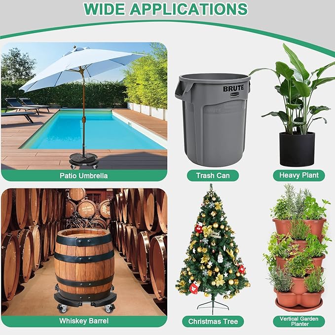 sanyi Plant Caddy with Wheels, 2 Pack 8-21" Adjustable Rolling Plant Stands with Wheels Heavy Duty Large Plant Potted Trolley Dolly Cart Garden Tower Pot Greenstalk Vertical Planter Umbrella Base