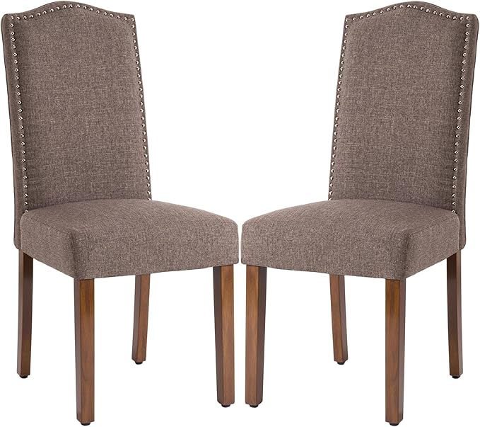 Stylish Upholstered Parsons Dining Chair Kitchen with Silver Nailhead Trim and Sturdy Solid Wood Legs