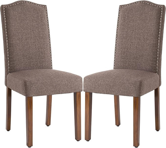 Stylish Upholstered Parsons Dining Chair Kitchen with Silver Nailhead Trim and Sturdy Solid Wood Legs