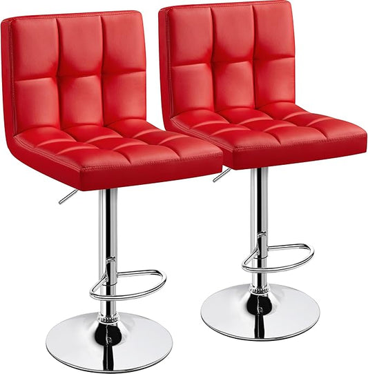 Yaheetech Bar Stools Set of 2, Adjustable PU Leather Swivel Barstools, Modern Counter Stools with Back and Footrest, Counter Height Barstools for Bar, Kitchen, Dining Room, Red